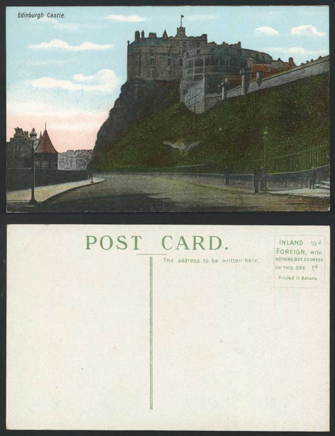 EDINBURGH CASTLE on Castle Rock Old Colour Postcard Scotland Steps Street Scene