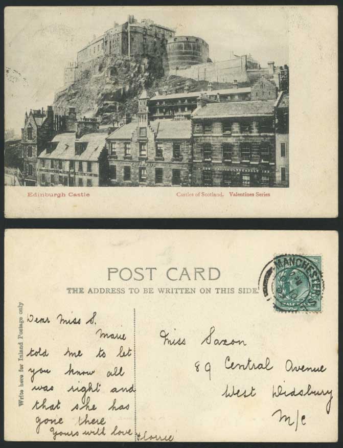 EDINBURGH CASTLE 1903 Old Postcard Mackenzie Beehive Hotel Groves Clydesdale Inn