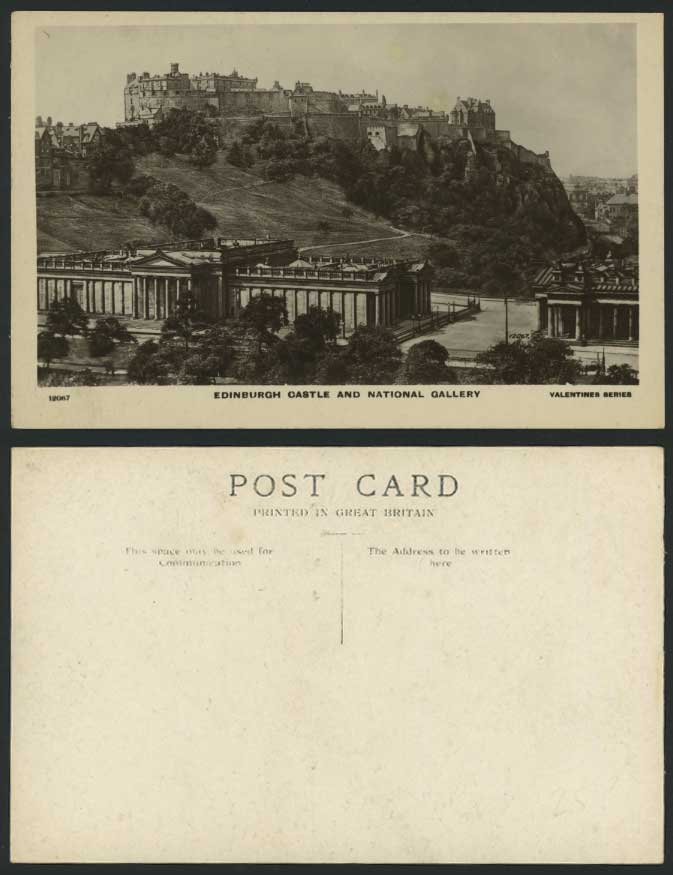 EDINBURGH CASTLE and NATIONAL GALLERY Old Real Photo Postcard Valentine's Series