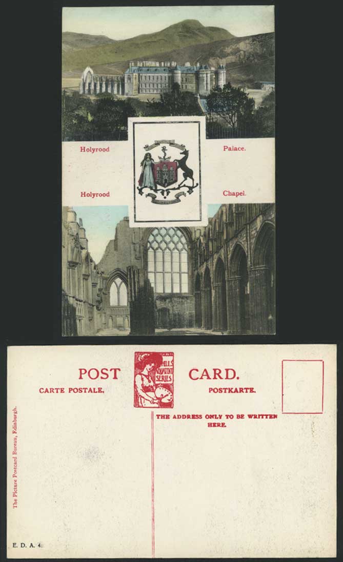 Edinburgh Old Hand Tinted Postcard Holyrood PALACE Holyrood CHAPEL Coat of Arms