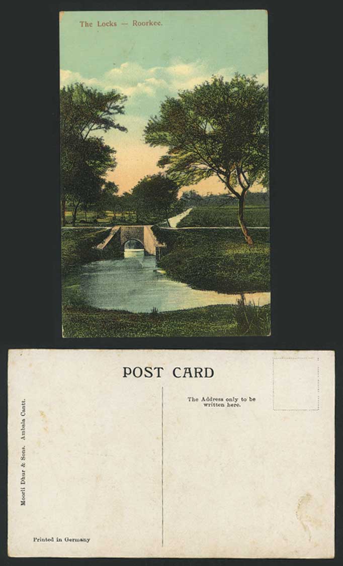 India Old Colour Postcard Canal River Bridge THE LOCKS ROORKEE Panorama