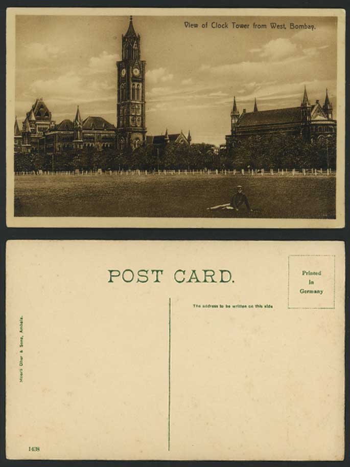 India Old Postcard View of Clock Tower from West Bombay
