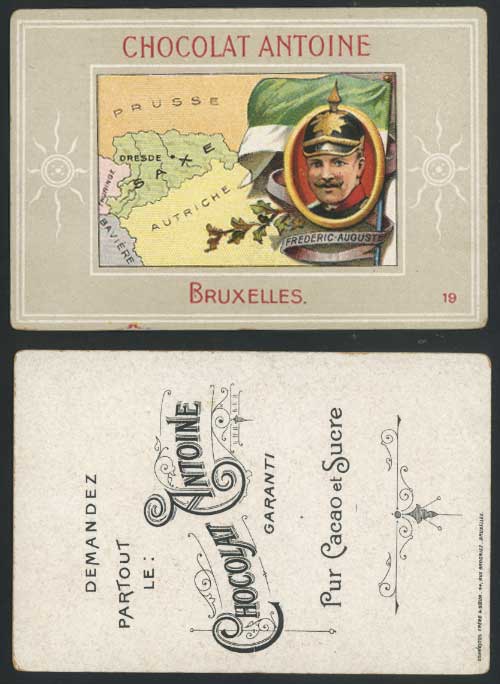 Dresde Saxe Map, Frederic Auguste Flag Chocolat Antoine Bruxelles Old Trade Card