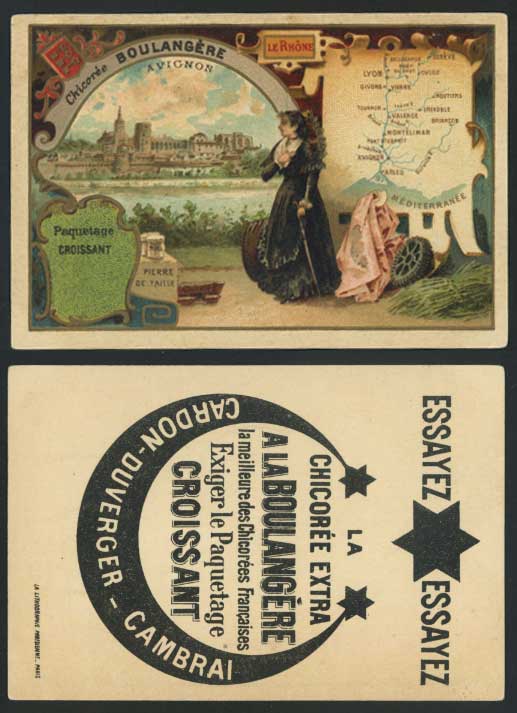 Avignon Le Rhone MAP, Croissant Baker, Chioree Boulangere, Ashlar Old Trade Card