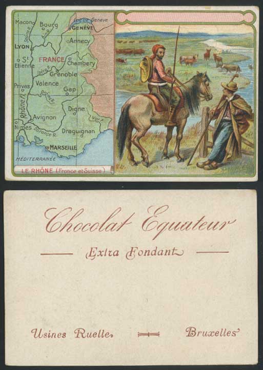 Marseille Geneve MAP, Le Rhone, Horse Old Trade Card Chocolat Equateur Chocolate