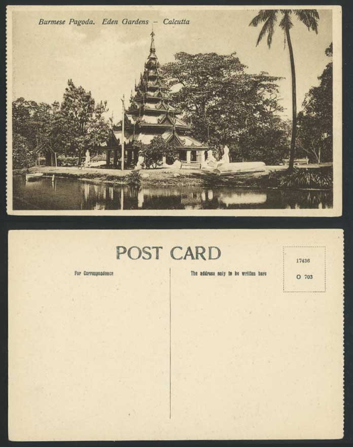 India Old Postcard Burmese Pagoda Eden Garden, Calcutta