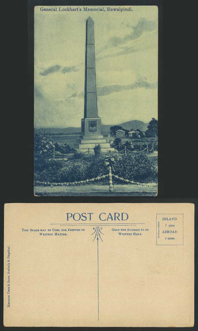 Pakistan Old Postcard General Lockhart's Memorial RAWALPINDI Monument Cannon