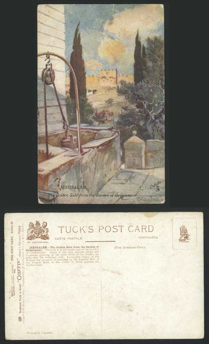 Palestine Jerusalem, GOLDEN GATE from GETHSEMANE GARDEN 1918 Old Tuck's Postcard