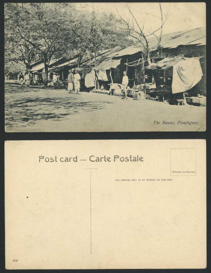 India Old Postcard PANCHGANI The Bazar, Market Street Scene, Native Men, Ethnic