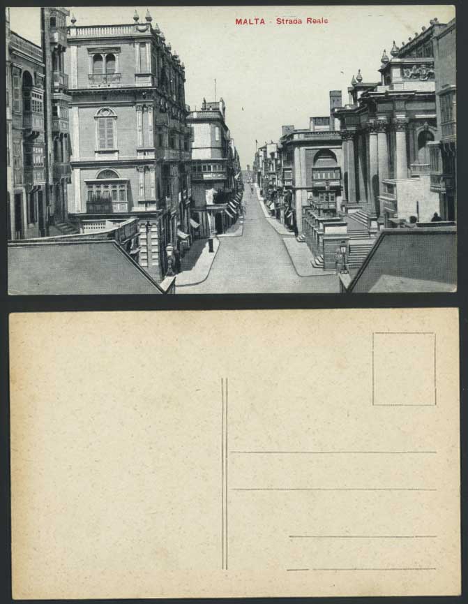 Malta Old Maltese Postcard STRADA REALE, Street Scene, Steps, B/W
