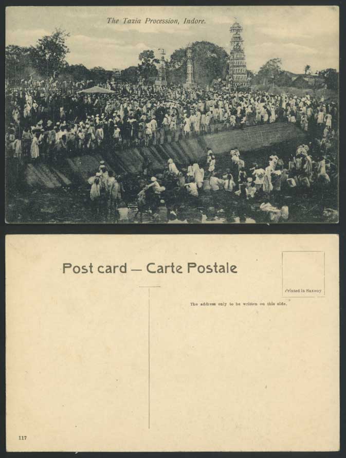 India INDORE Old Postcard TAZIA PROCESSION, Street Festival Malwa British Indian