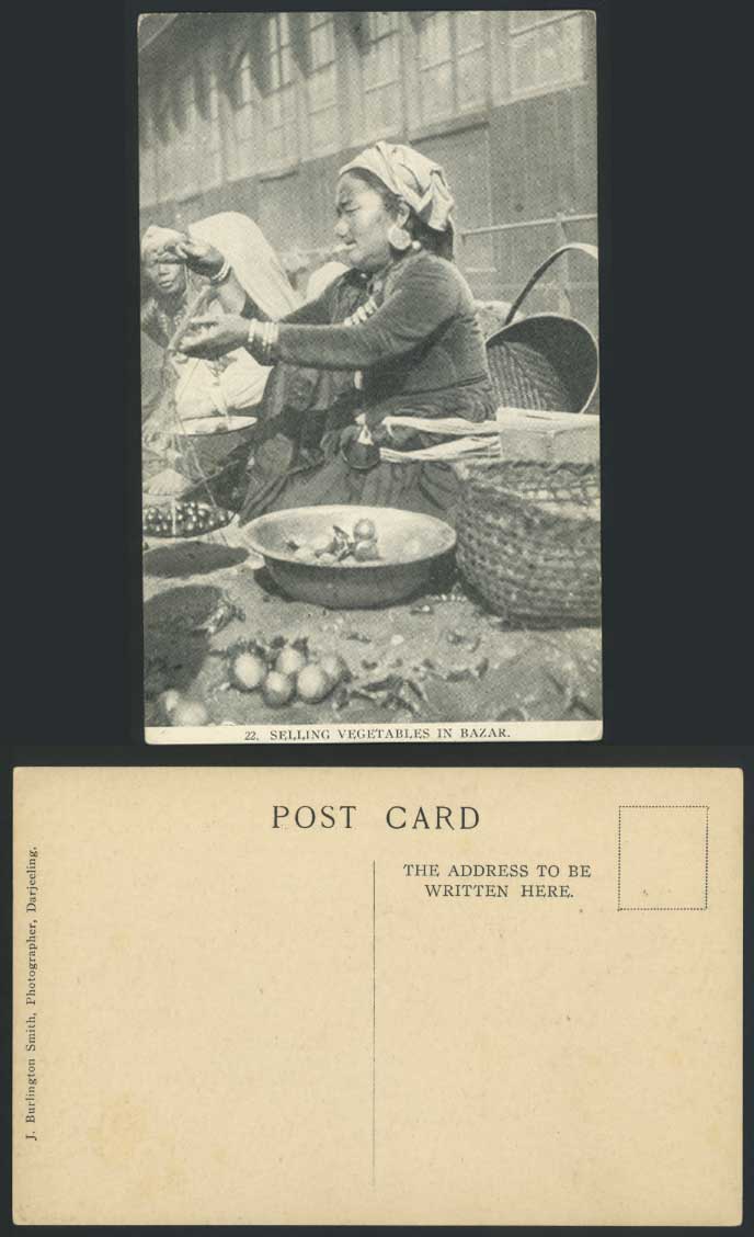 TIBET China India Old Postcard Tibetan Lepcha Woman Selling Vegetables in Bazar