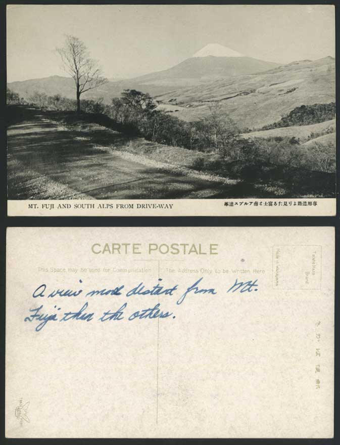 Japan Old Postcard MT. FUJI and South Alps from Drive-Way - Mountain Mount FUJI