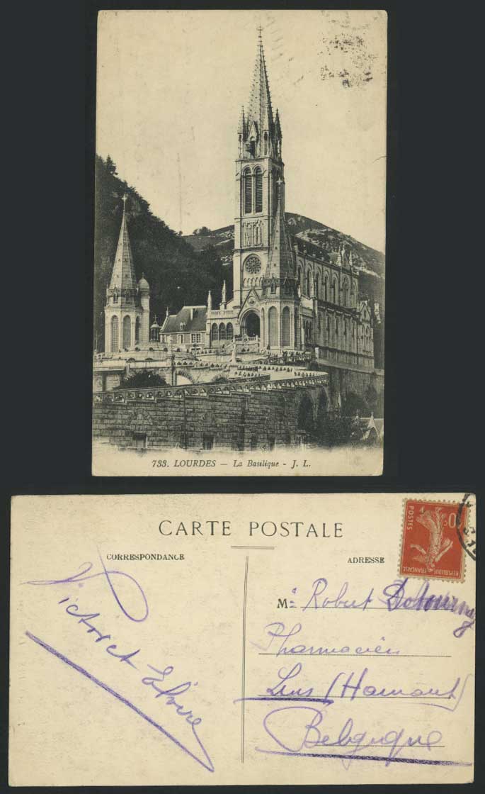 France LOURDES Old Postcard La Basilique, The Basilica Roman Church L.L. No. 733