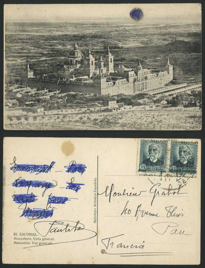 Spain El Escorial 1935 Old Postcard Monasterio - Vistal General View - Monastery