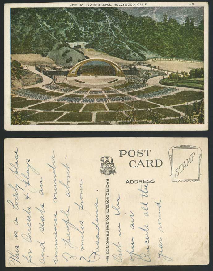 USA Old Postcard NEW HOLLYWOOD BOWL, Open-Air Concert Stage, Holywood California