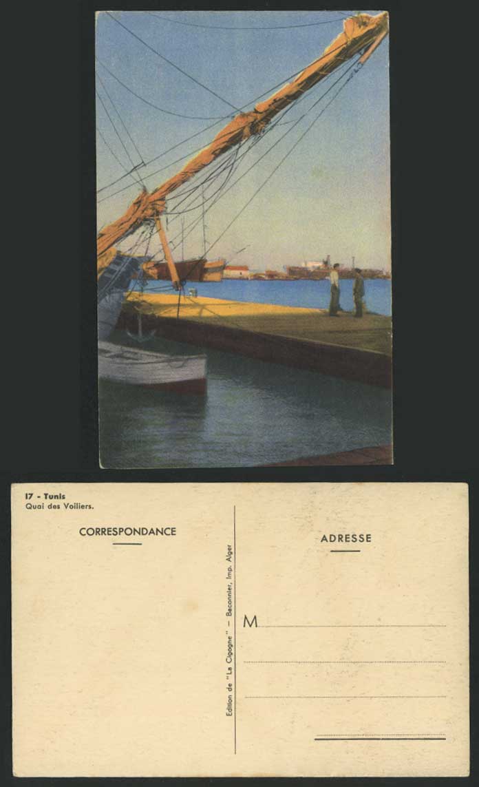 Tunisia Old Postcard Tunis Quai des Voiliers Quay Ships Dock, Boats Steamer Ship