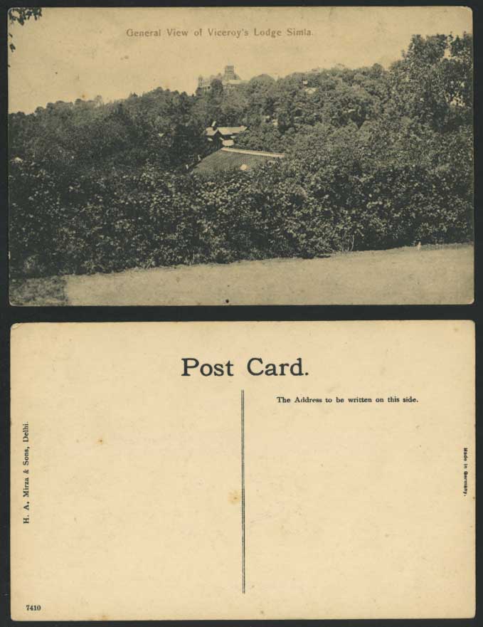 India British Indian Old Postcard General View of Viceroy's Lodge - Simla Shimla
