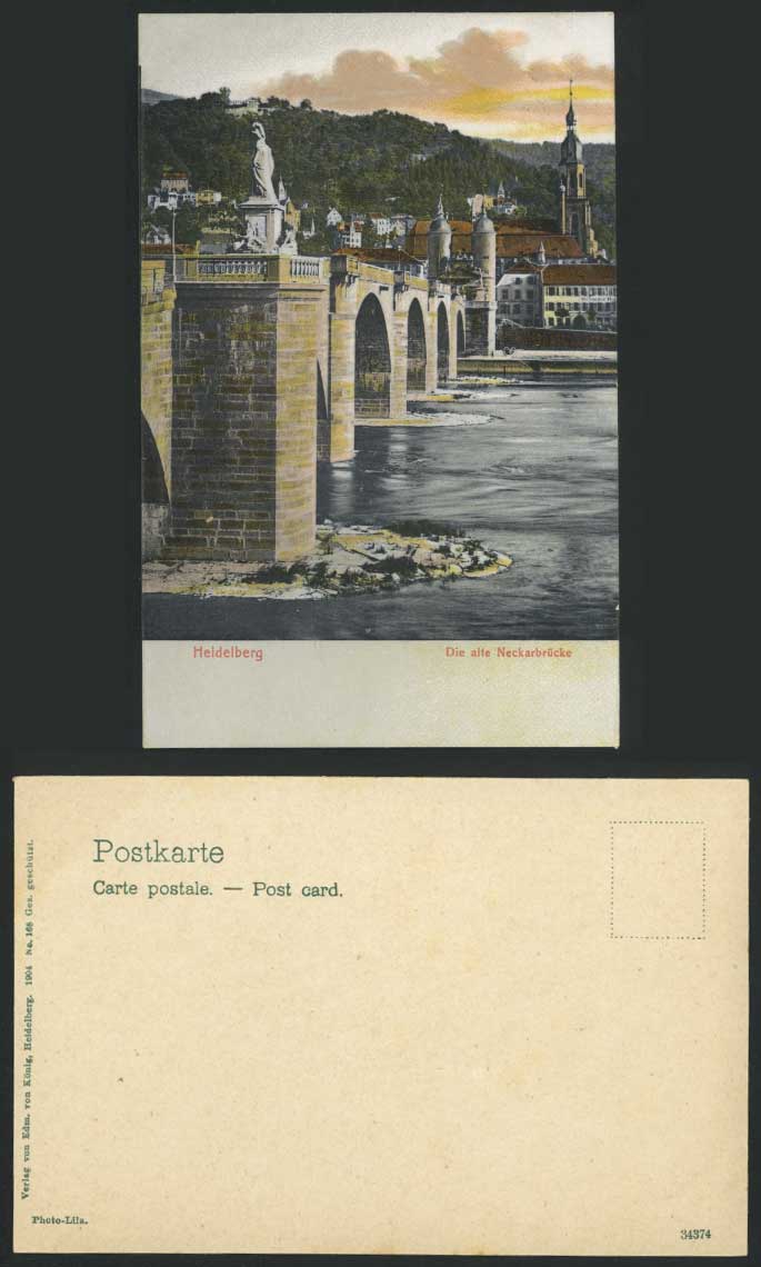 Germany HEIDELBERG Die Alte Neckarbruecke Bridge Old Colour Postcard River Scene