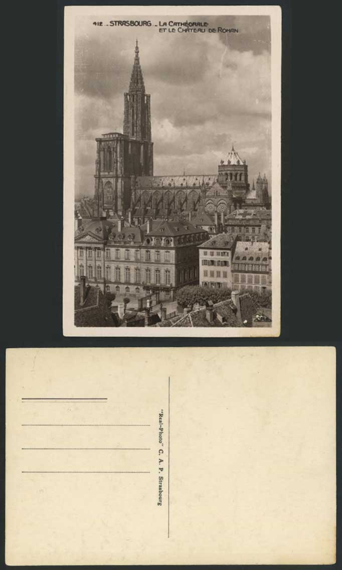 France Strasbourg Old Postcard Chateau de Rohan La Cathedrale Cathedral & Castle