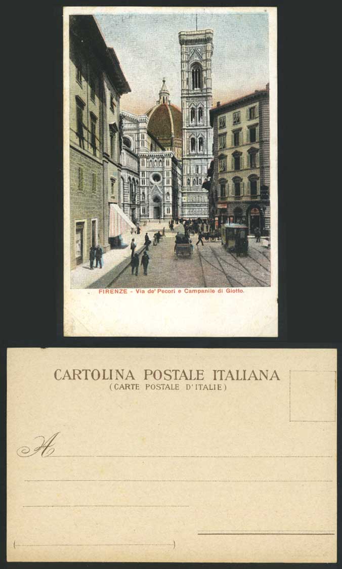 Italy Firenze Old U.B. Postcard Via de' Pecori, Campanile di Giotto TRAM Tramway