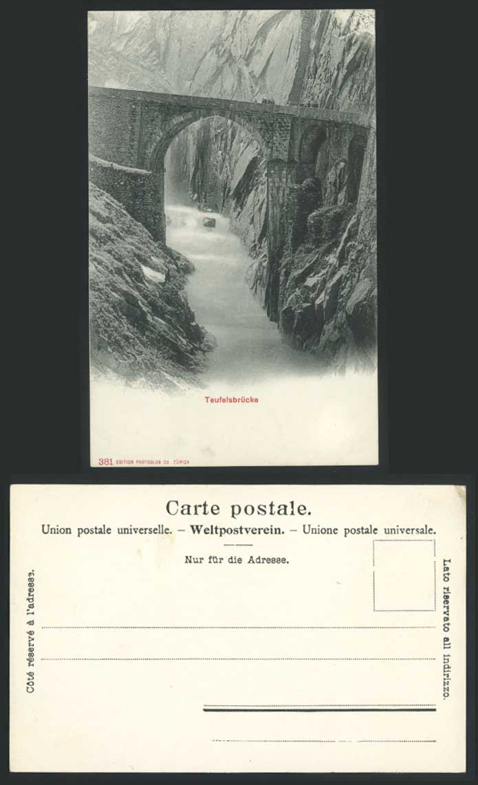 Switzerland Swiss Old U.B. Postcard Teufelsbruecke Bridge Rocks River Scene, URI