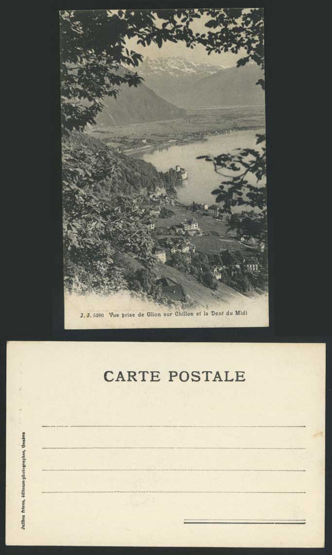 Switzerland Old Postcard Vue prise de Glion sur Chateau de Chillon Dents du Midi