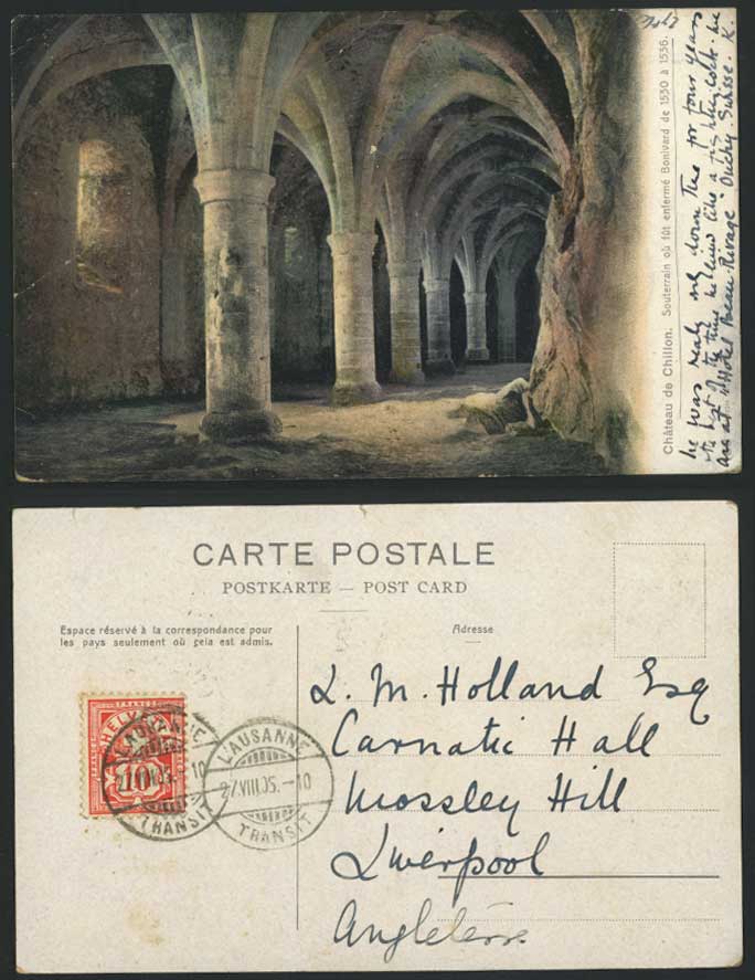 Switzerland Old Postcard Chateau de Chillon Castle Underground Boulevard 1530 -6