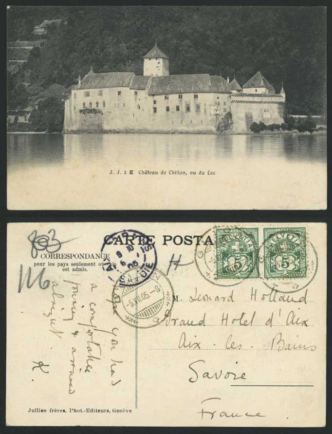 Switzerland Swiss 1905 Old Postcard CHATEAU DE CHILLON - vu du Lac CASTLE & LAKE