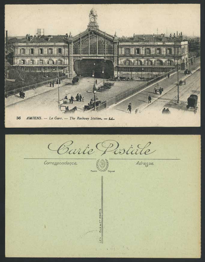 France Old Postcard AMIENS La Gare Train / Railway Station Street scene L.L. 56