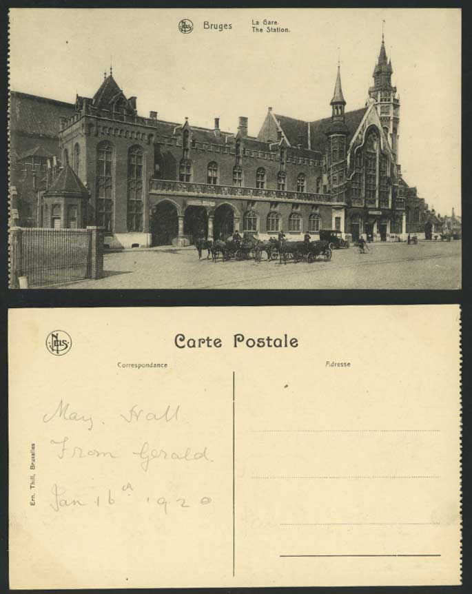 Belgium Old Postcard BRUGES La Gare Railway Station Train Station Brugge, Street