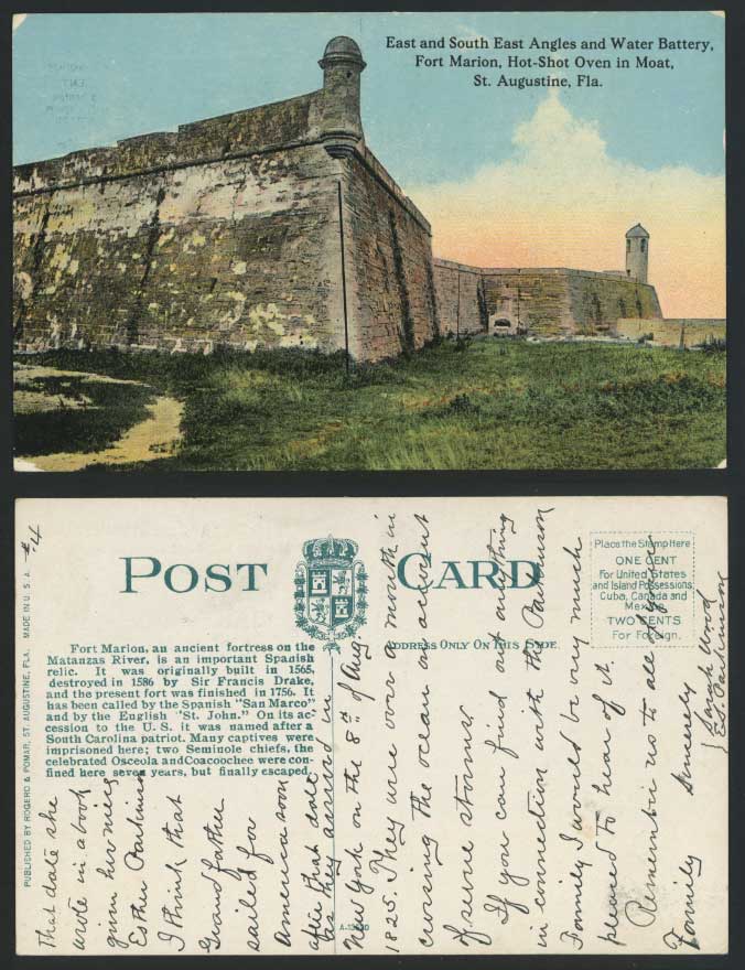 Florida Old Postcard Fort Marion St. Augustine Hot-Shot Oven Moat, Water Battery