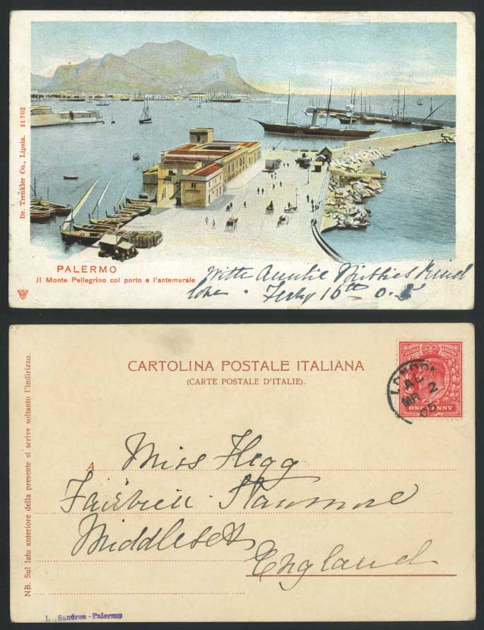 Italy 1905 Old UB Postcard PALERMO Harbour Monte Pellegrino Porto e l'antemurale