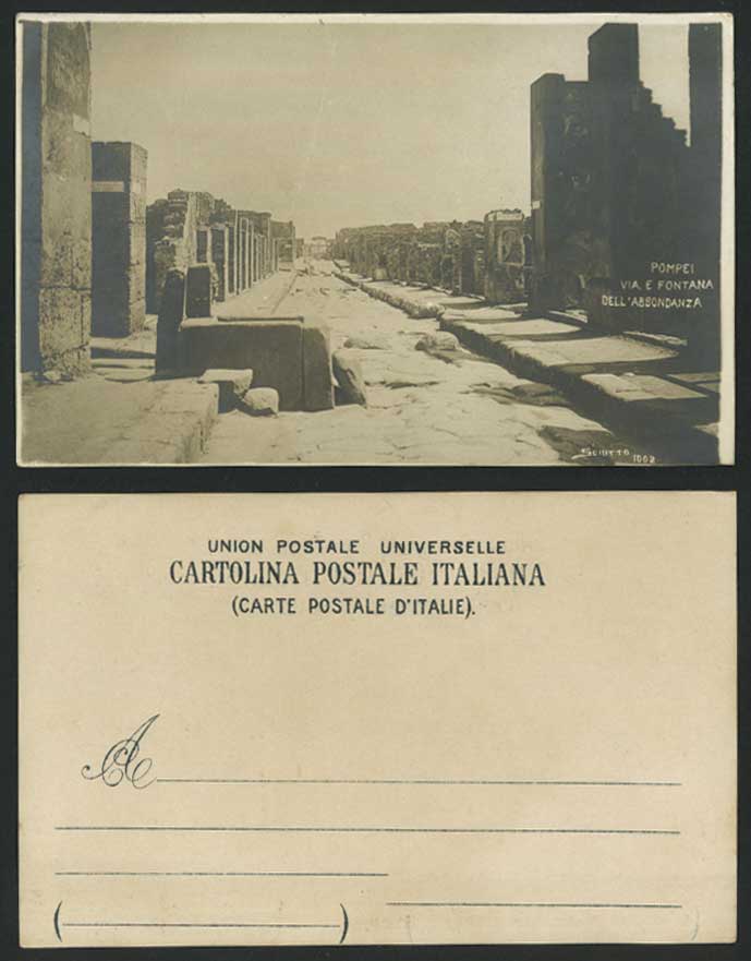 Italy Old R.P. U.B. Postcard POMPEI Via E Fontana dell Abbondanzas Ruins Sciutto