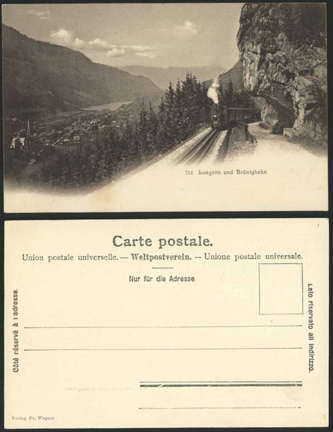 Switzerland Lungern und Bruenigbahn Locomotive Steam Train Old Swiss UB Postcard