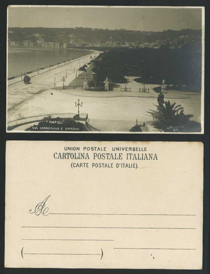 Italy Old R.P. Postcard Napoli Via Caracciolo e Giardini Promenade Street Garden