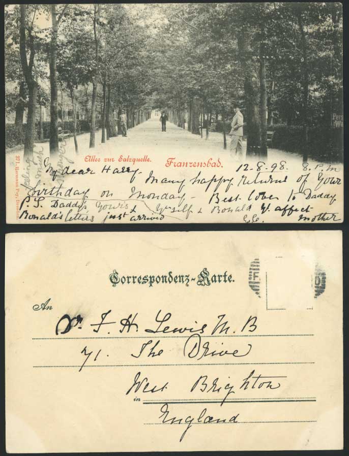 Czechoslovakia, Franzensbad Allee zur Salzquelle 1898 Old UB Postcard Alley Road