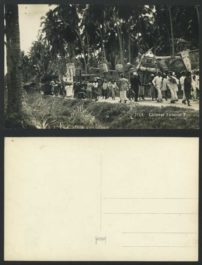 Singapore Old Real Photo Postcard Chinese Funeral Procession Bikes Bicycle Band