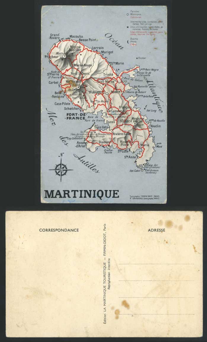 Martinique MAP Old Colour Postcard Fort-De-France Marin Ducos
