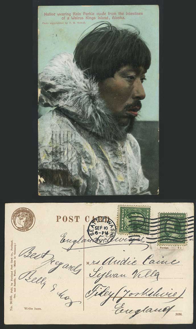 Eskimo 1910 Postcard Rain Parkie, Walrus - Kings Island