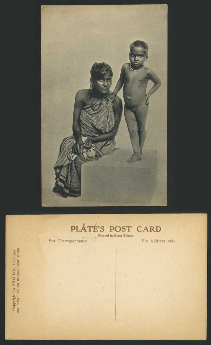 Ceylon Old Postcard Ethnic Life Native TAMIL WOMAN & CHILD Children Sri Lanka