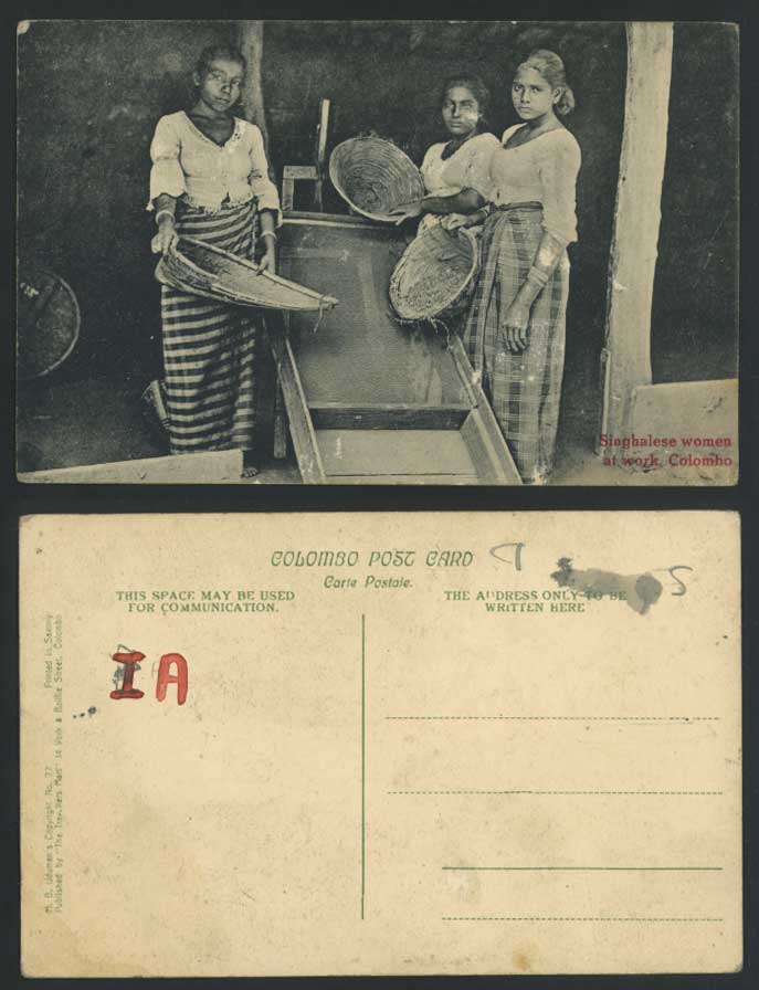 Ceylon Old Postcard 3 Singhalese Women at Work Colombo