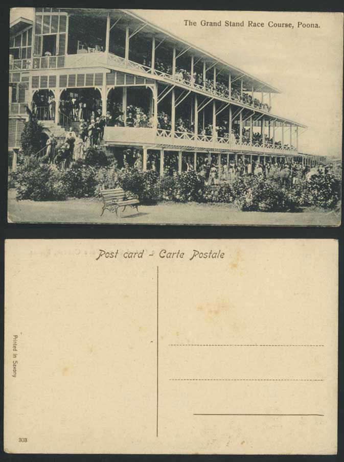 India Old Postcard Sports Grand Stand Race Course Poona Horse Racecourse Sport