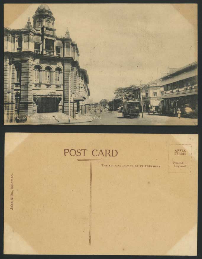 Ceylon Old Postcard MAIN STREET SCENE, Colombo, Tramway