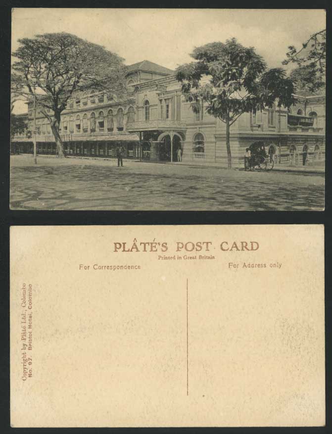 Ceylon Old Postcard Street Scene BRISTOL HOTEL, Colombo