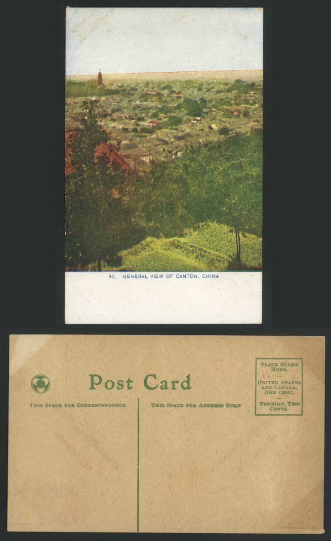China Old Color Postcard GENERAL VIEW of CANTON Kwangtung Pagoda Temple Panorama