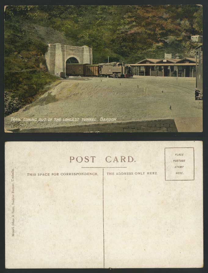 India Old Colour Postcard TRAIN, Longest Tunnel BAROGH Station