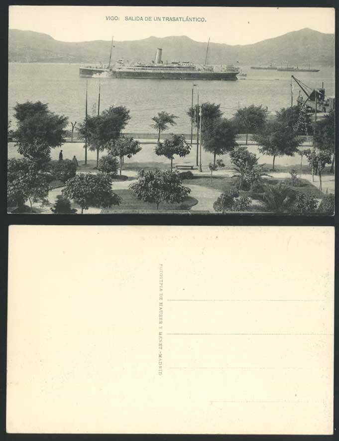 VIGO Old Postcard Salida de un Trasatlantico Steam Ship