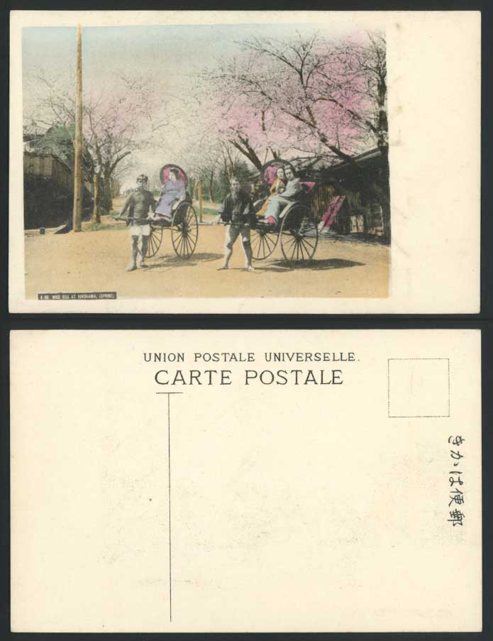 Japan Old H Tinted Postcard NOCE HILL Rickshaw Yokohama