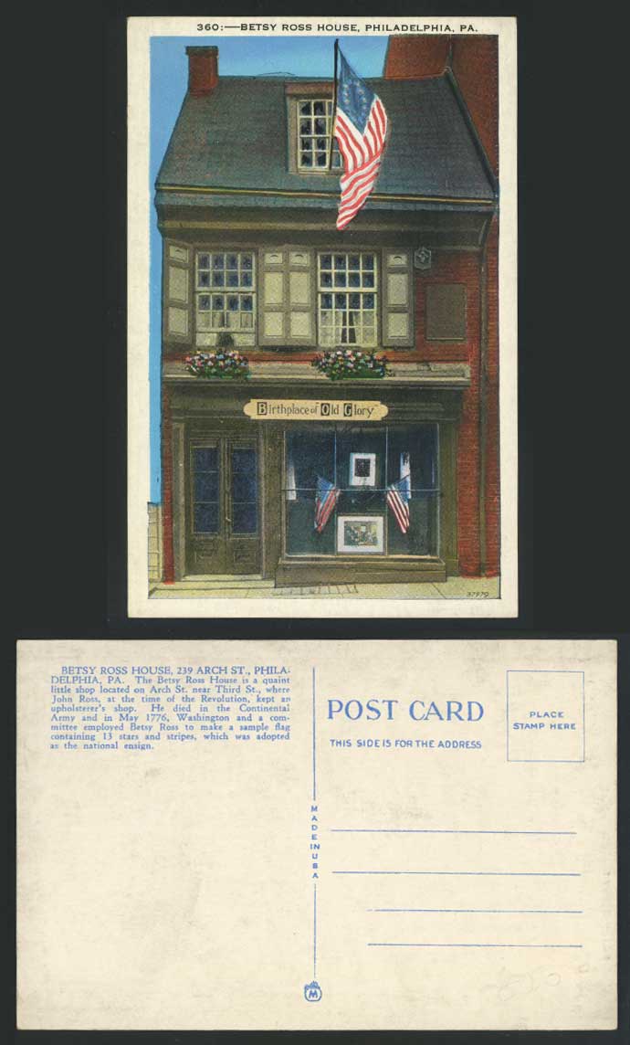 USA Old Postcard BETSY ROSS HOUSE, Birthplace Old Glory